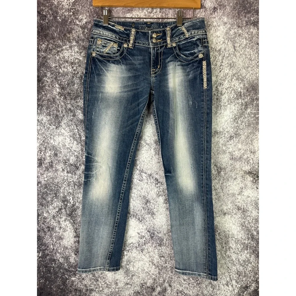 Miss Me Jeans Womens 27 Embroidered Stich Pocket Straight Bling Y2K 90s Vintage